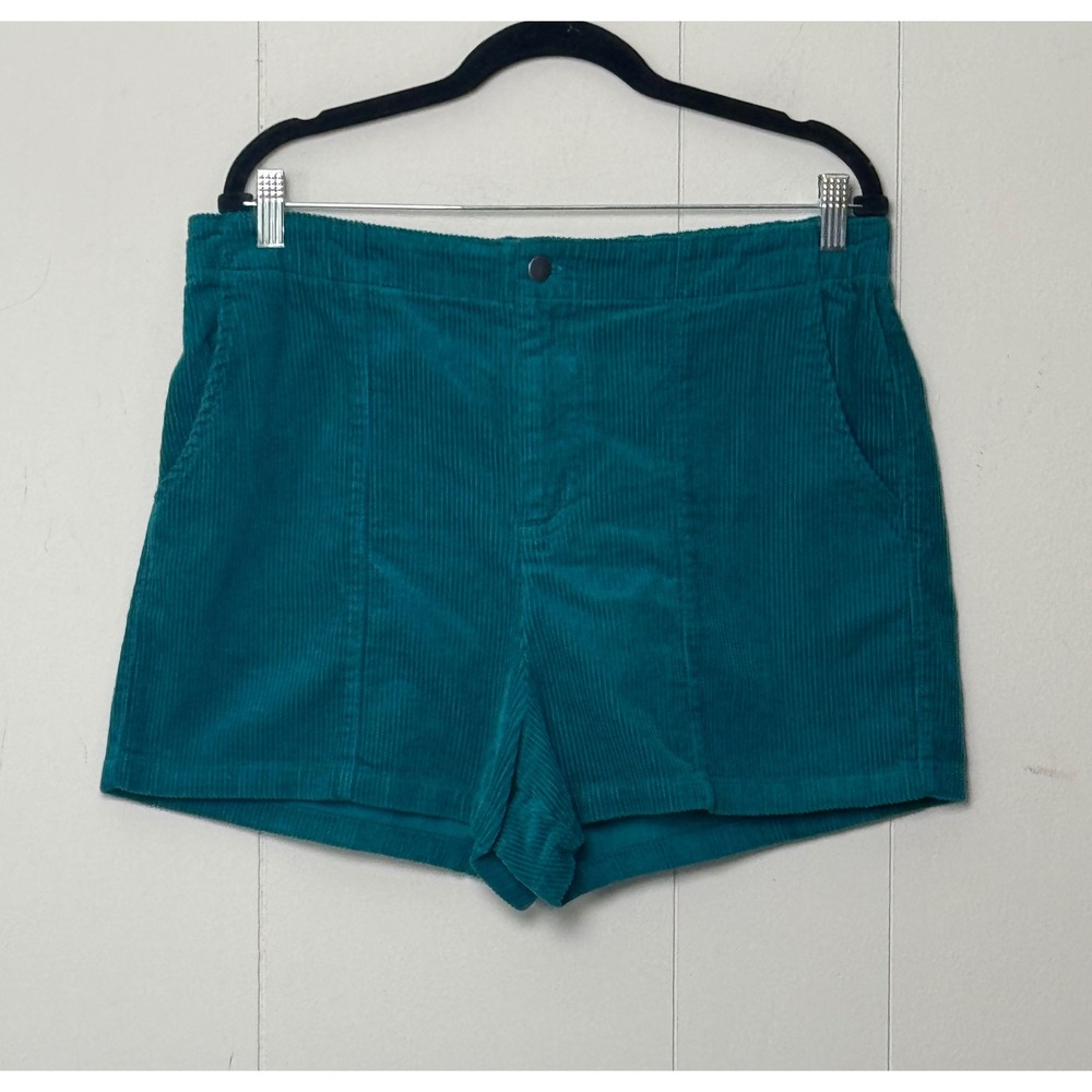 Wild Fable Women Teal Blue Corduroy High Waisted Shorts Elastic Back Pocket Sz L